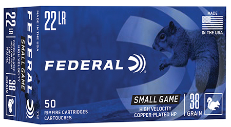 FEDERAL 22 LR HV 38GR COPPER PLATED HP GAME-SHOK AMMO 50RD