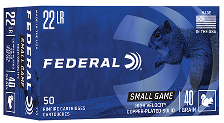 FEDERAL 22 LR HV 40GR COPPER PLATED SOLID GAME-SHOK AMMO 50RD