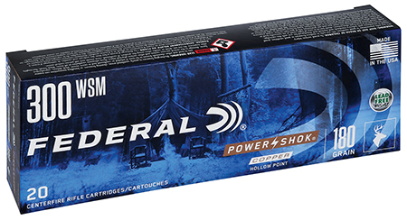 FEDERAL 300 WIN SHORT MAG180GR COPPER "POWER-SHOK" AMMO 20RD