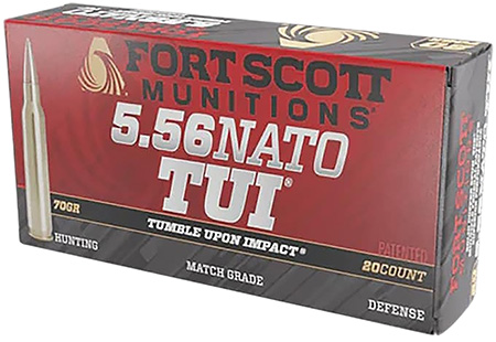 FORT SCOTT MUNITIONS LEAD FREE RIFLE AMO 5.56 NATO 70GR TUI BRASS CASE 20-RD ( 25 BOXES PER CASE )