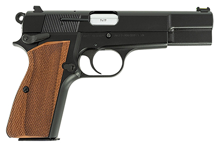 INGLIS P-35 HGA 9MM  4.7IN  BBL  HI-POWER FIBER OPTIC SIGHTS  WOOD GRIPS 2-15RD MAGS
