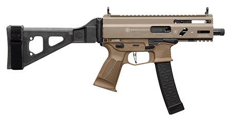 GRAND POWER STRIBOG SP9A3S 9MM PISTOL 4" BARREL THREADED RLR DELAYED STRIBOG MAG W/ BRACE FDE
