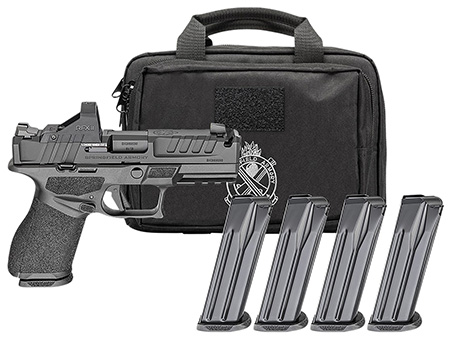 Springfield Echelon 4.0C 9mm 4" Black 18rd Compact Billet Machined, Melonite Finish; Black Polymer Frame; Integral Compensator; Tritium/Luminescent Front, Tactical Rack U-Dot Rear Sights; Loaded Chamber Indic Gear PAC: Viridian RFX11 Green Dot Optic; Premium Pistol Bag; 1x15 & 3x18rd Mags