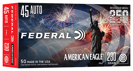 250TH AMERICAN EAGLE 45 ACP FULL METAL JACKET HANDGUN AMMO