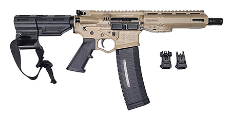 ATI Alpha Max 7.5" 5.56MM Polymer Lower and Upper, Rear Brace, 30 Rd. Mag Flip up sights 7" Mlok rail FDE