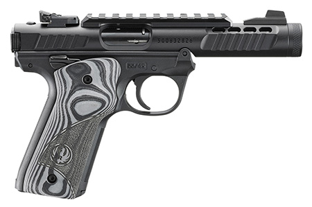 RUGER MRK IV 22/45 LITE 22LR 4.4" BARREL, BLACK ANODIZED, OVERSIZD HOGUE GRIP PLATES 2-10RD MAGS