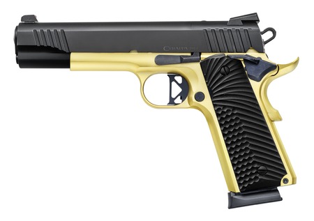 Chiappa 1911 Superior 45ACP 5In 8Rd Blk Slide Gold Frame Blk G10 Grip