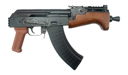 MICRO HELLPUP 7" 762X39 30R WD Pioneer Arms 7" Micro Hellpup Classic PRO - Wood Furniture AK Pistol Orange Polymer Pistol Grip, Wood Angled Front Handguard, 2-30Rd Mags Rear Trunnion Picatinny Rail Making This Model "Brace Ready"
