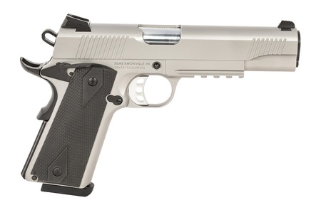 TISAS 1911 Duty 45ACP Full Size Stainless Steel BLACK RUBBER GRIP w Rail