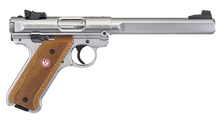 RUGER MRK IV COMP 22LR 6.9" STS CHCKRD WD GRP FXD SGHT 10RD