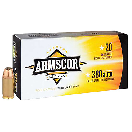 ARM 380ACP 95GR JHP Ammo 20 rounds