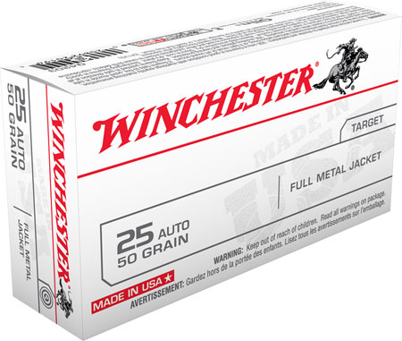 Winchester Ammo Q4203 USA 25 ACP 50 gr Full Metal Jacket 20 Per Box/ 10 Ca-img-1