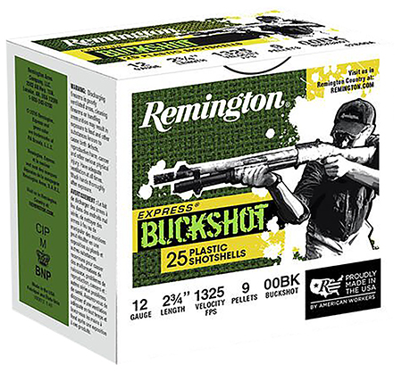REMINGTON EXPRESS BUCKSHOT LOADS 12GA 2-3/4IN 9PEL 00 AMMO 25RD